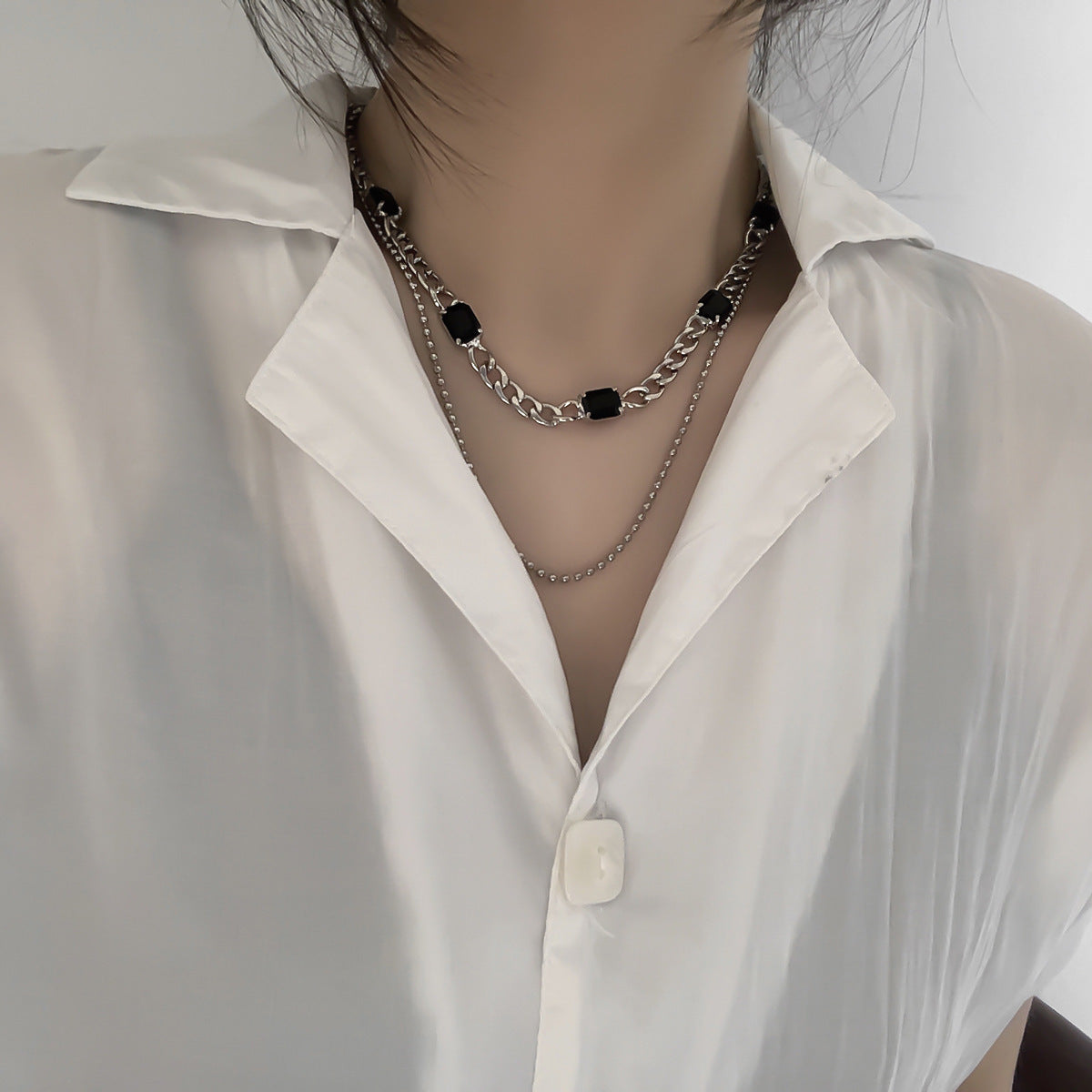 Gemstone Double-layered Temperament Clavicle Chain