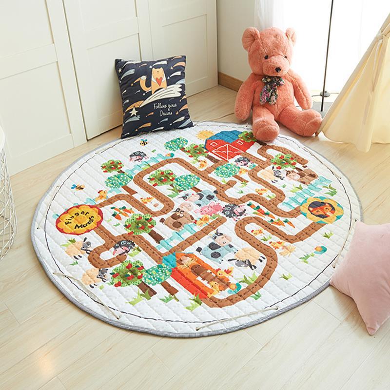 Round Fabric Baby Crawling Children's Play Mat, Toy Storage Blanket, Cotton Crawling Mat