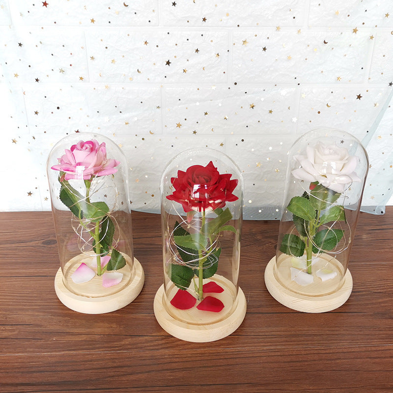Rose Glass Cover With LED Light Ornaments