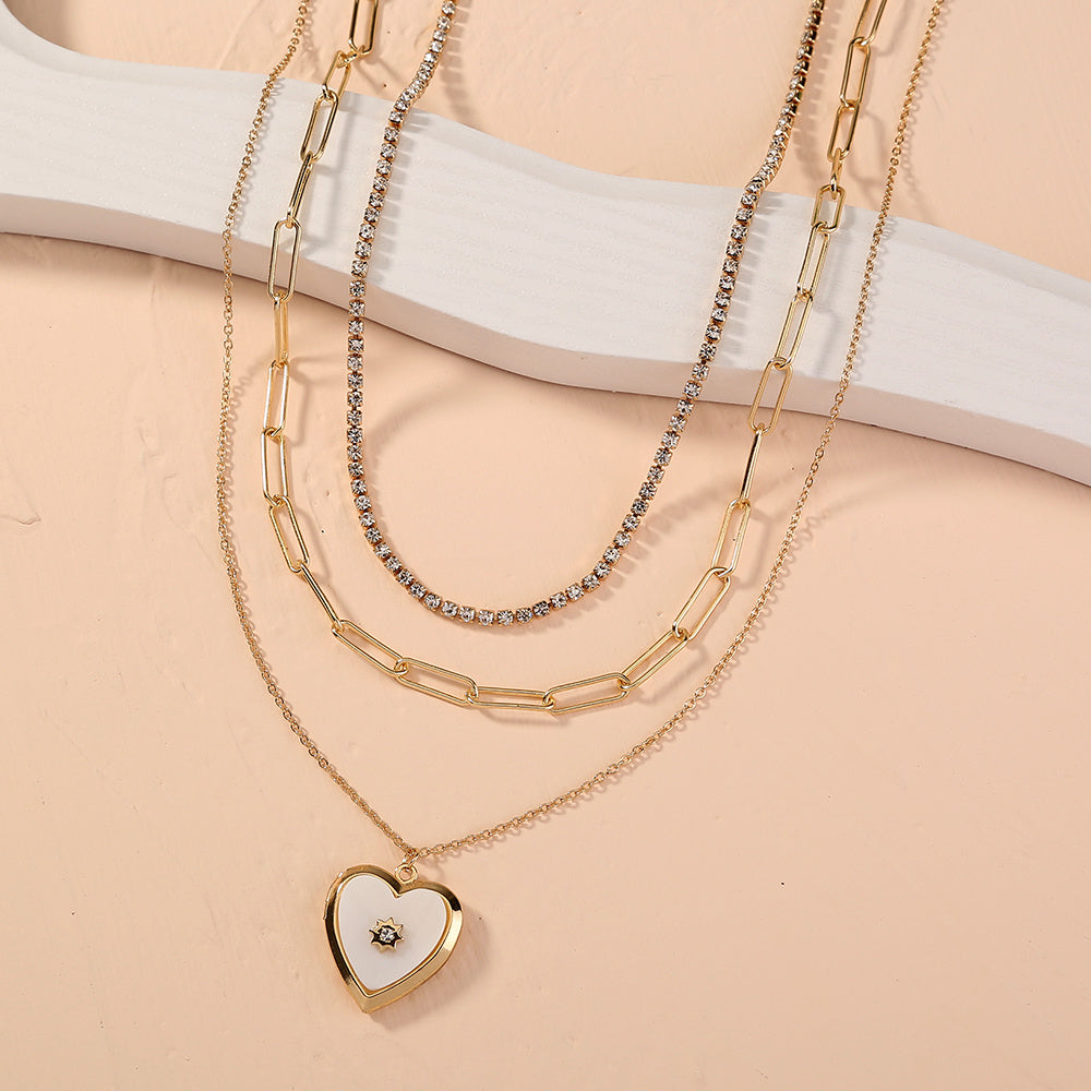 European and American cross-border new product gold lock stacking multi-layer necklace, letter tag fashion personality chocker clavicle chain female
