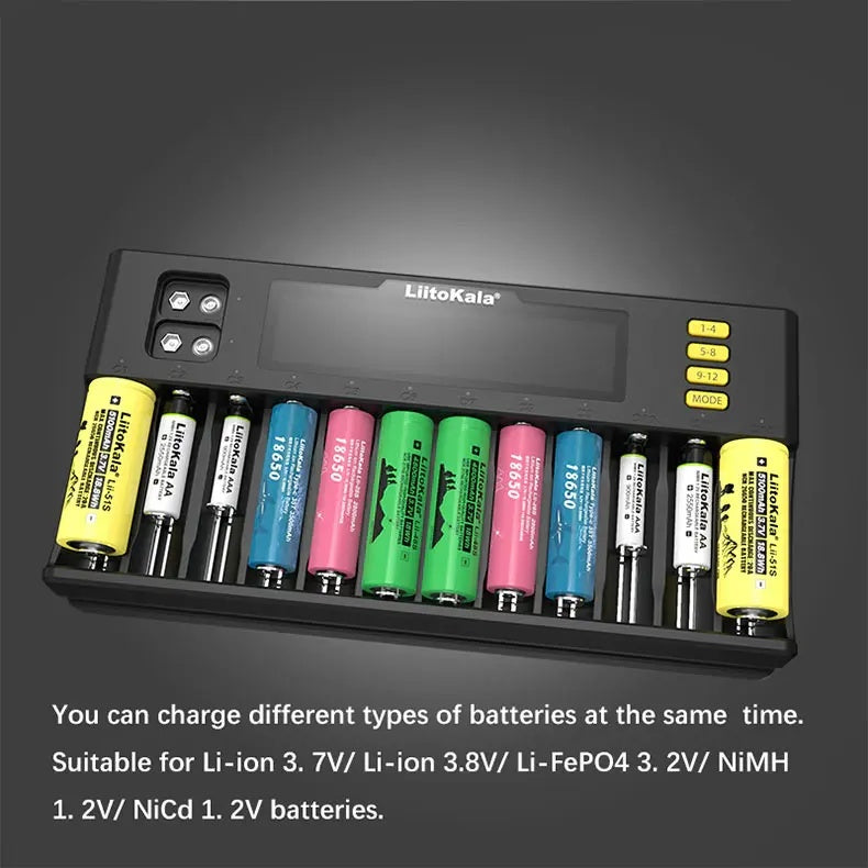 Lii-S12 12-slot LCD 217009V Battery Charger
