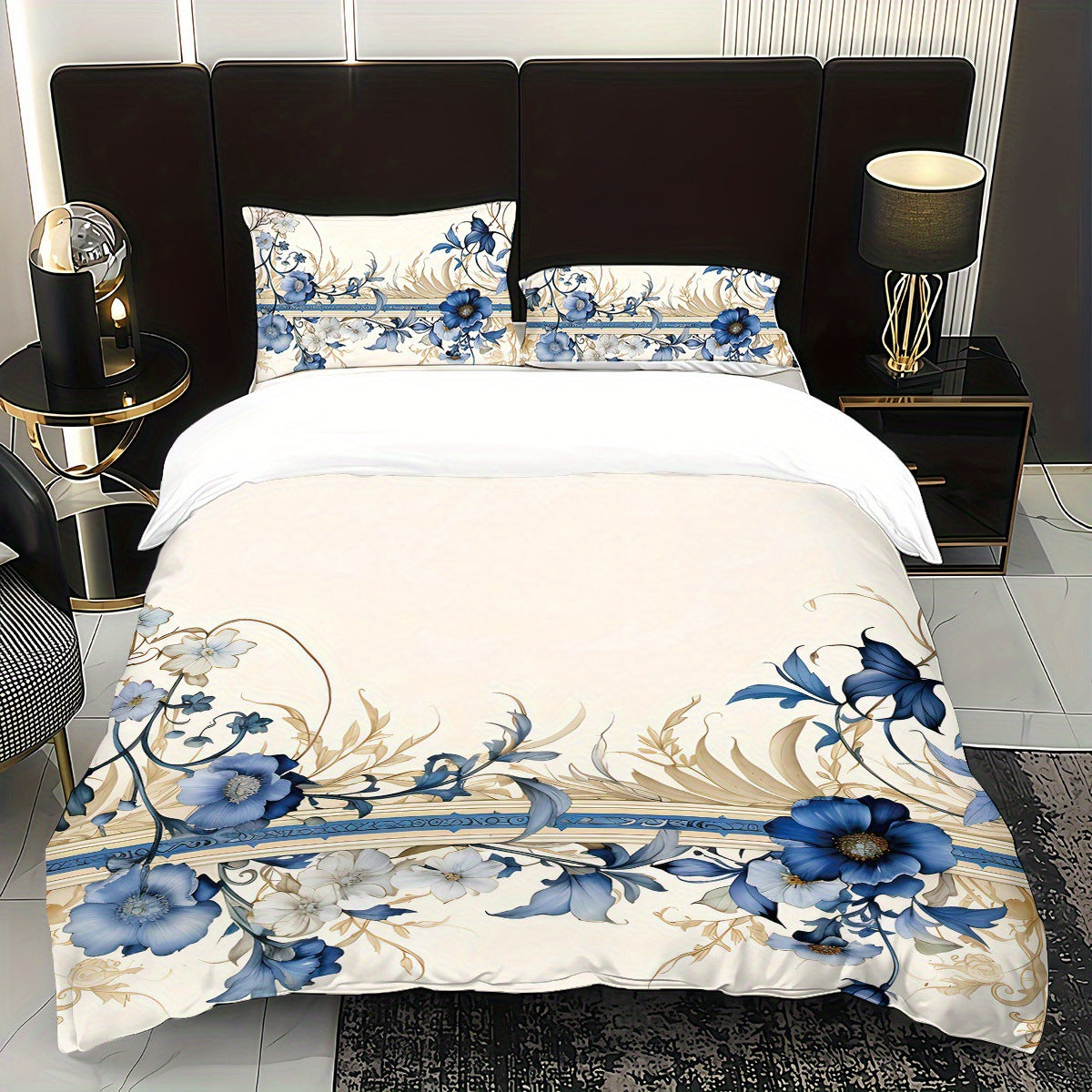 Quicksand Floral Print Bed Sheet Three-Piece Bedding Set