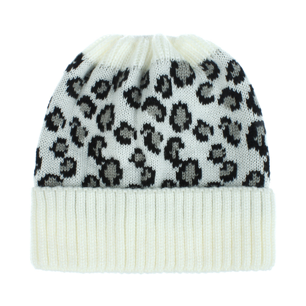 Warm And Fashionable Outdoor Leopard Print Knitted Ponytail Hat