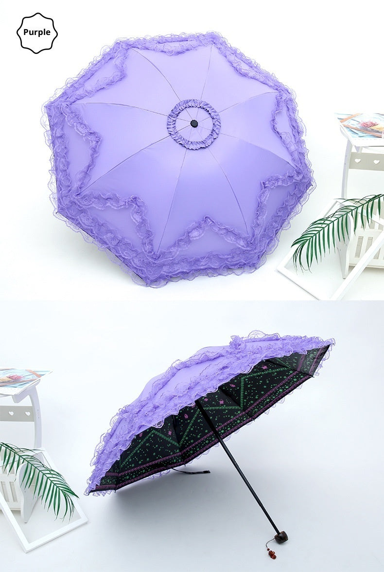 Four-layer Lace Sunscreen Three Folding Rain Or Shine Dual-use Umbrella