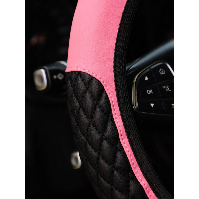 Diamond-Encrusted Little Crown Leather Car Steering Wheel Cover Without Inner Ring