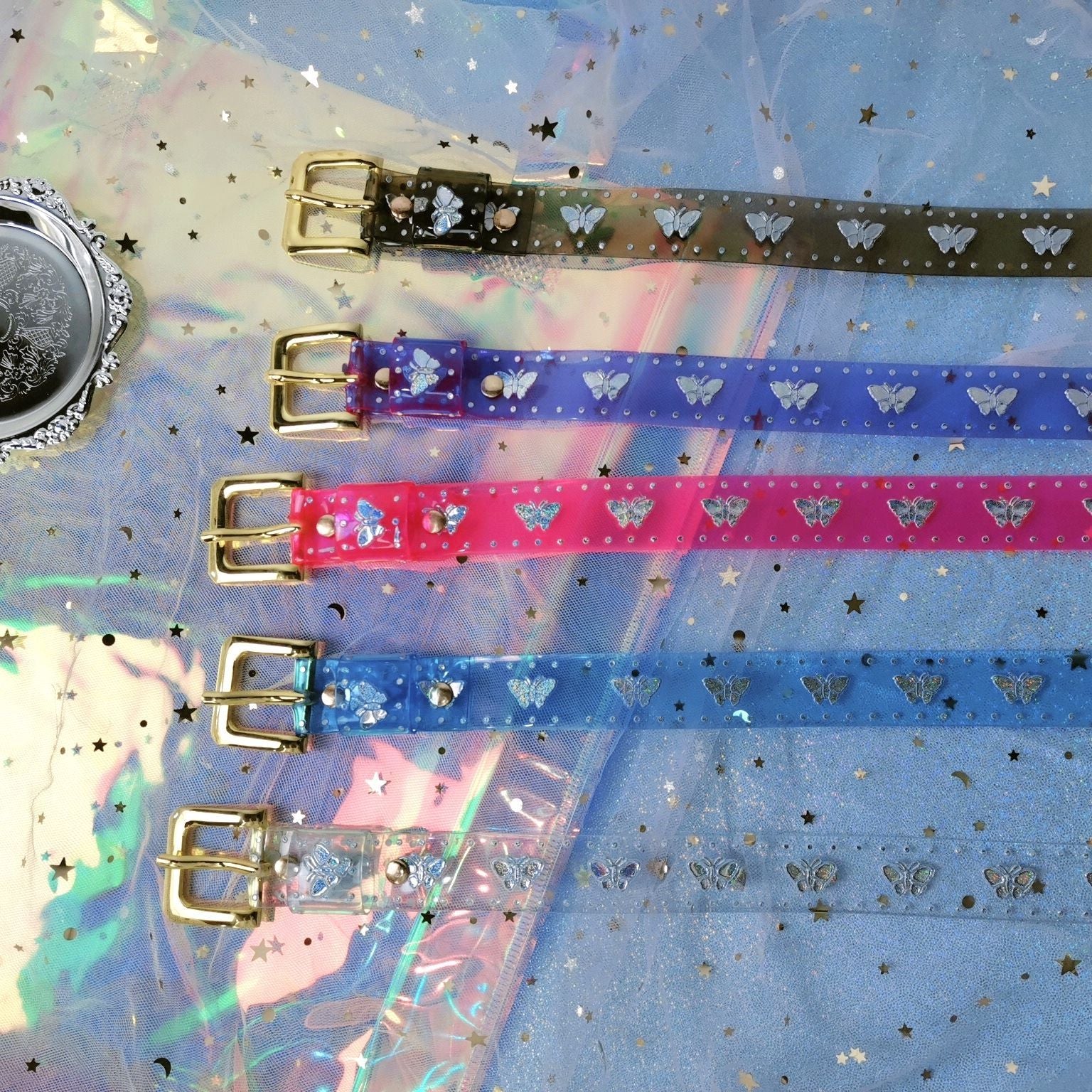 Ceinture décorative papillon fluorescente transparente rétro facile à assortir