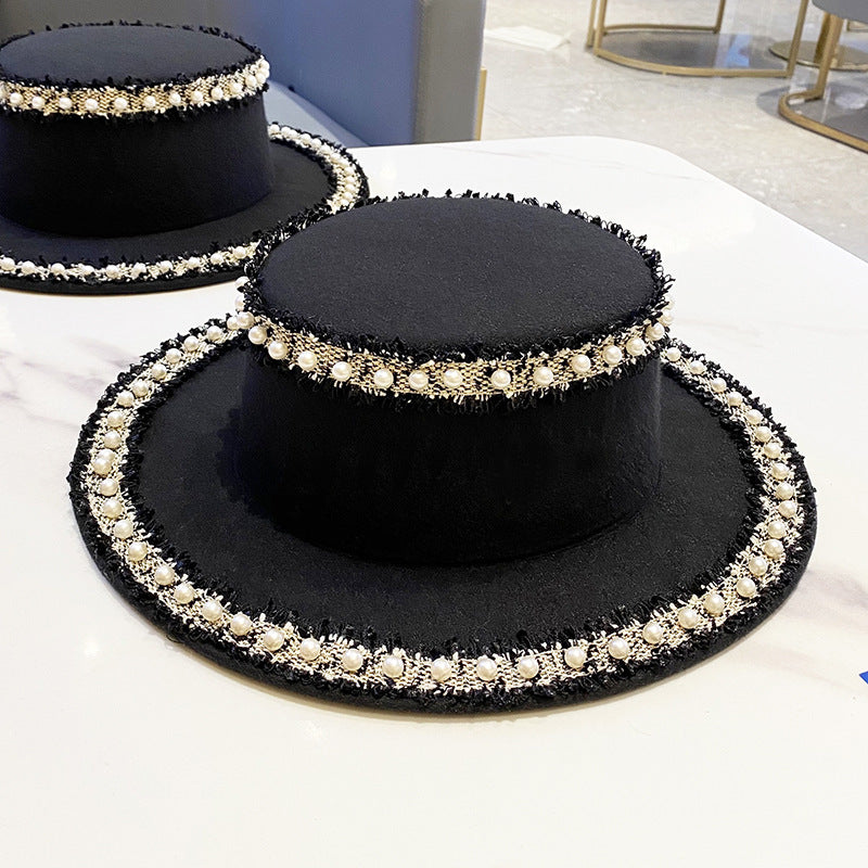 Chapeau seau en laine pour femme à perles plates