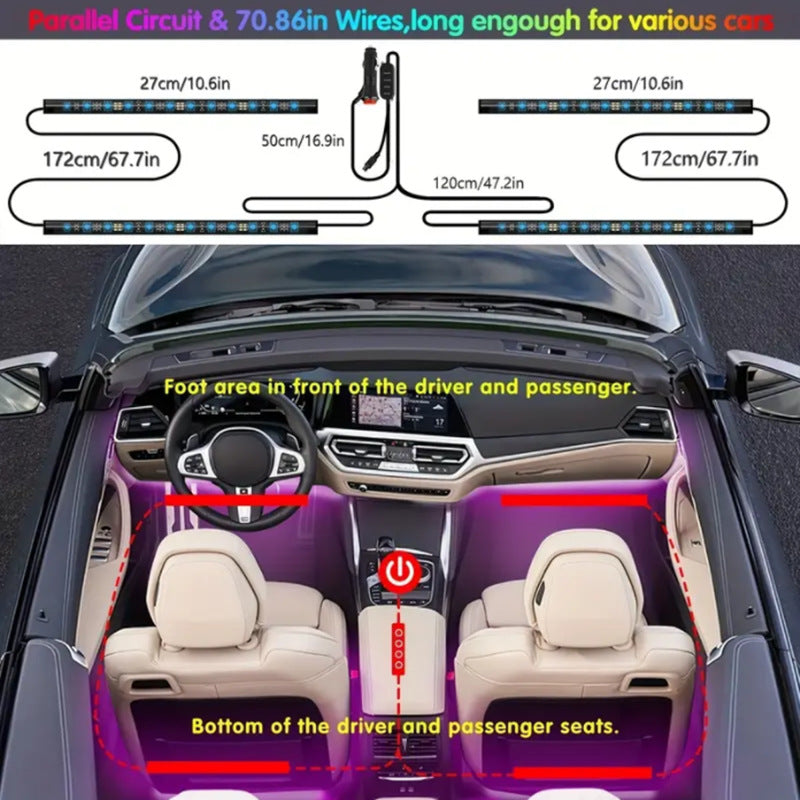 LED Car Interior Ambience  Bluetooth APP Colorful Remote Control Voice Control Atmosphere Light