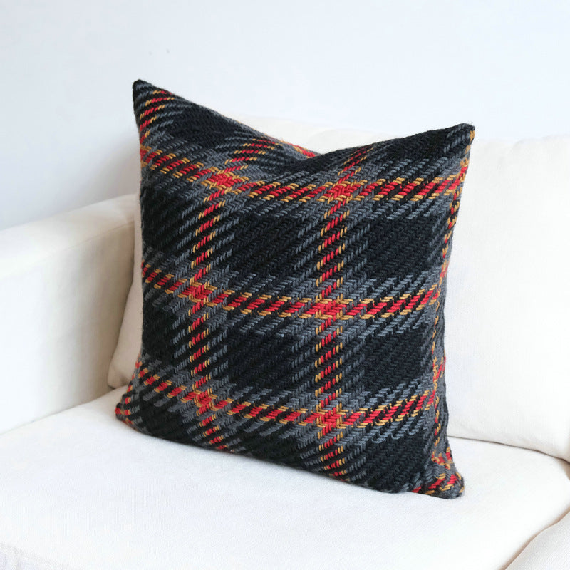 Housse de coussin de canapé en laine à carreaux de style luxe abordable pour chambre d'hôtel