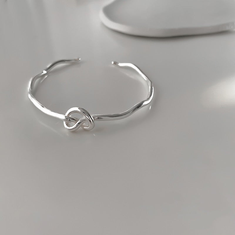 Knotted Heart-shaped Wave Open Silver Bracelet For Women