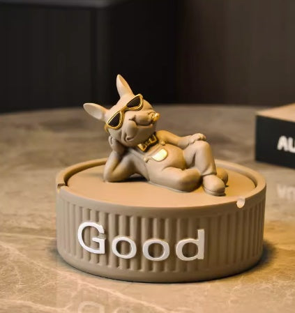 Bulldog Decoration With Cover Fly Ash Proof Ashtray