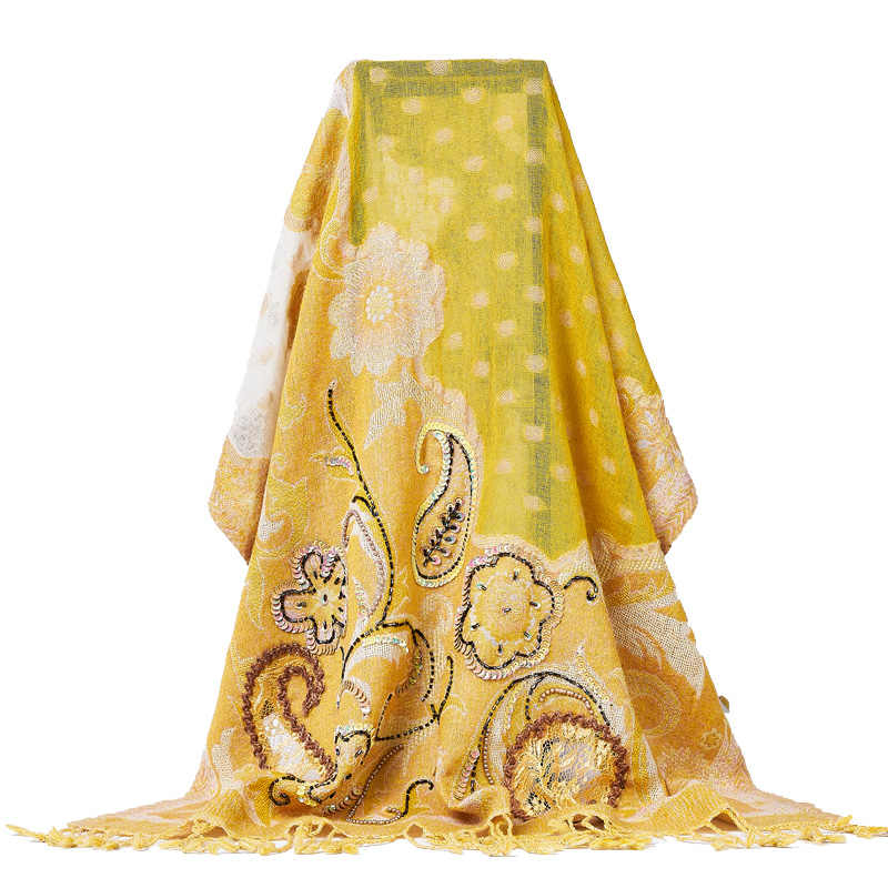 Handmade Beaded Embroidery Boiled Wool Scarf Shawl