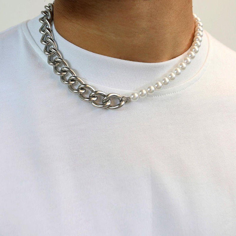 Stainless Steel Stitching Cuban Pearl Thick Chain