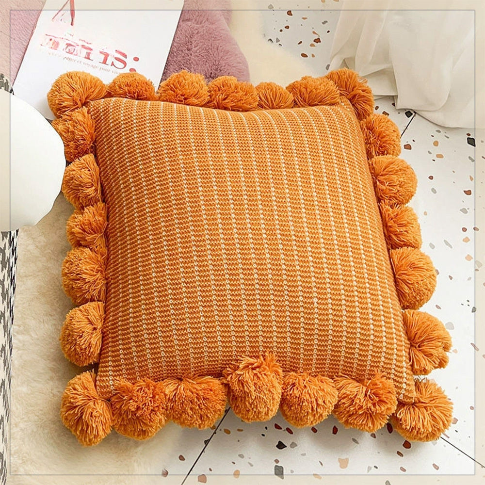 Home Decoration Knitting Cushion Cover Mint Green Tassel Pillowcover Modern Sofa Living Room Waist Pillow Bed Head Round Pillow Ins Style Pillow