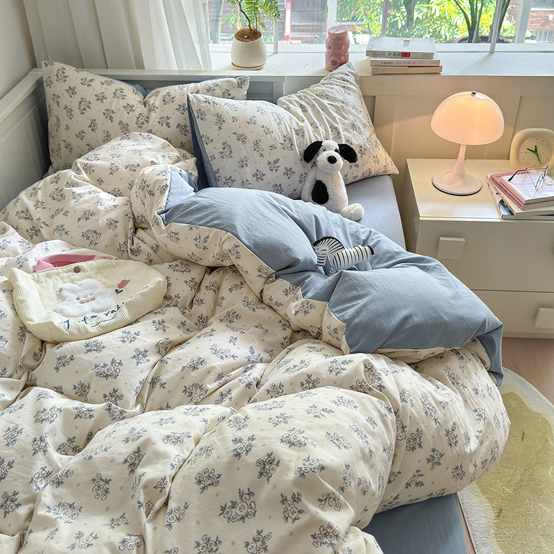Pastoral Style Girl Floral Bunny Washed Cotton Bedding