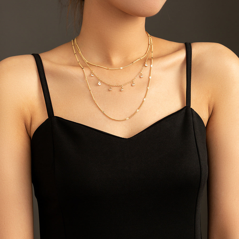 Unusual multi-layer necklace with micro-zircon necklace