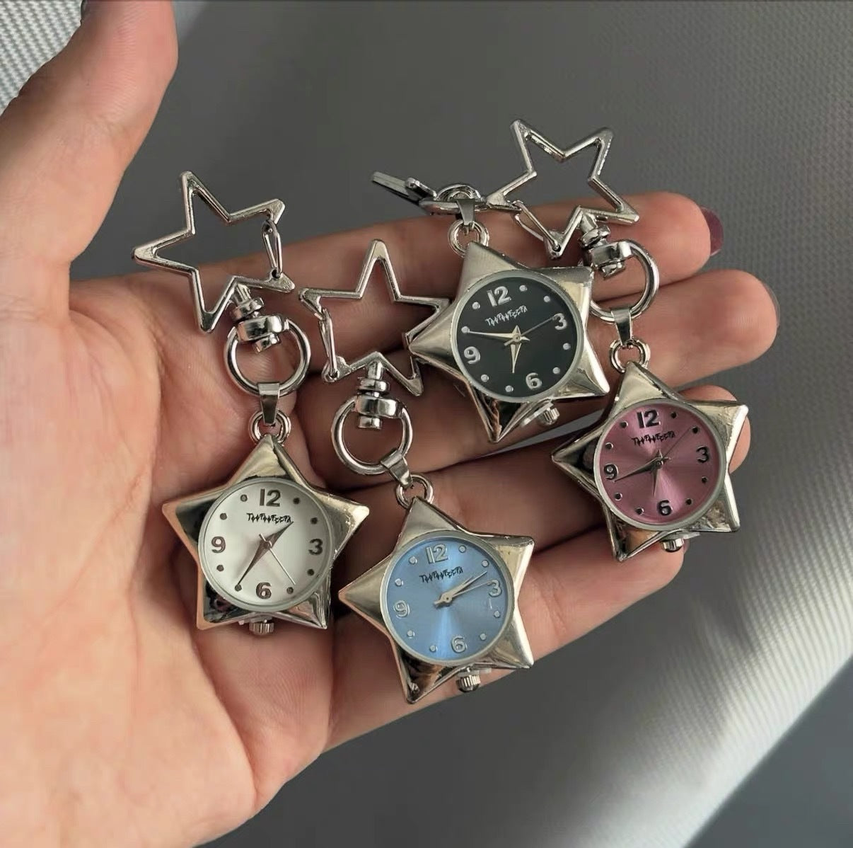 Fashionable Pentagram Watch And Shamrock Keychain