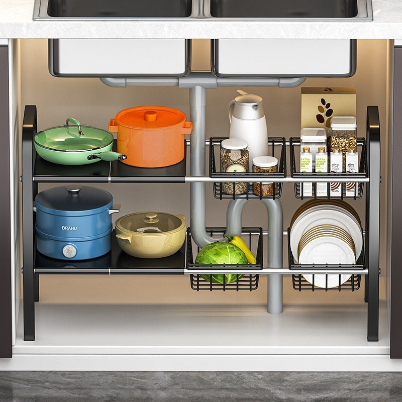 Kitchen Retractable Sink Rack Storage Layered