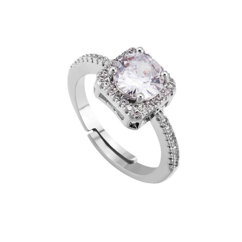 Square Sugar Diamond Wedding Ring Adjustable Ring Women