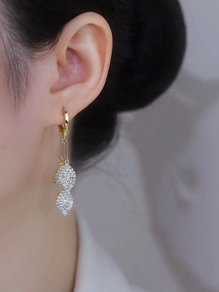 New Trendy Style Full Of Diamond Leaves Tassel Earrings Versatile For Women