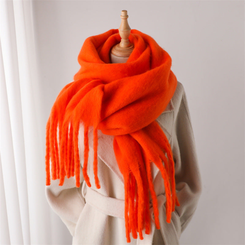 Versatile Winter Thermal Scarf With Extended Tassels