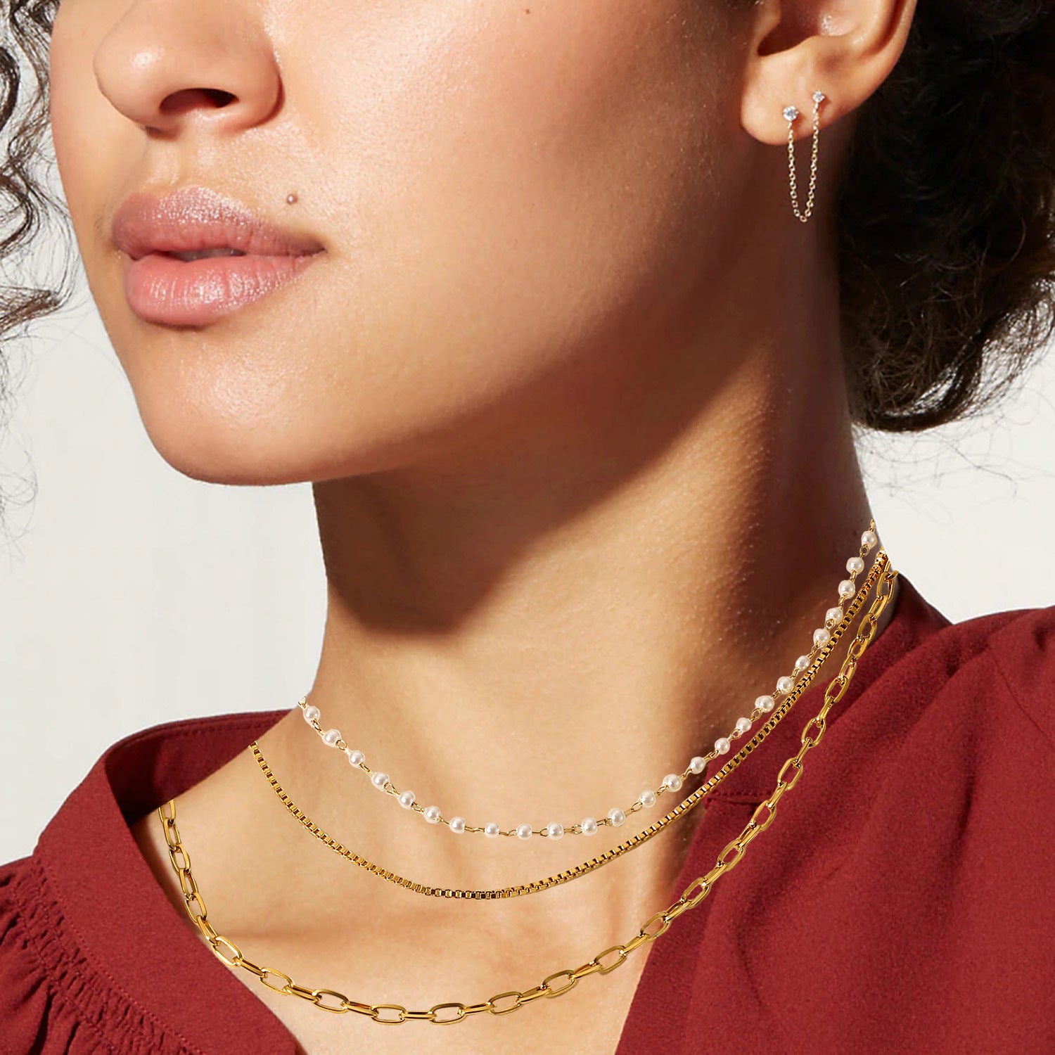 18K Gold Stainless Steel Necklace Small Pearl Collarbone Chain