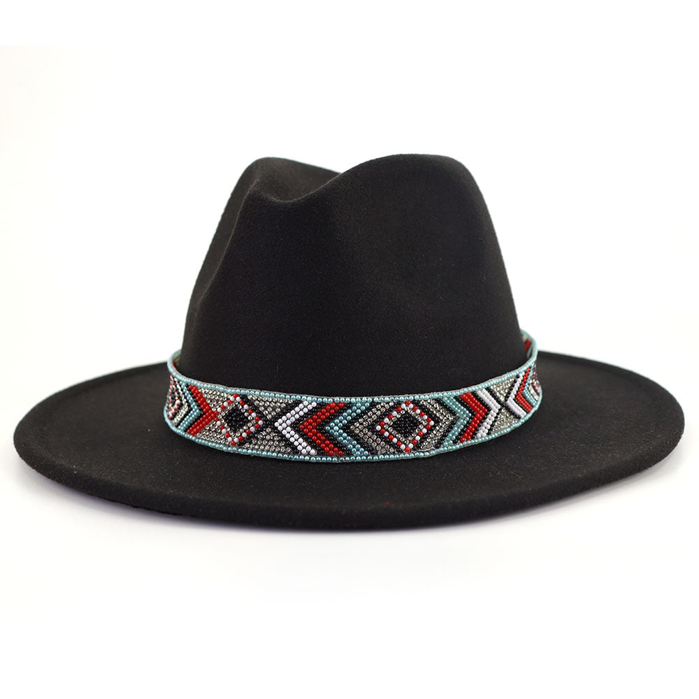 Autumn And Winter New Blue Bead Woolen Hat Fashion Panama Jazz Hat