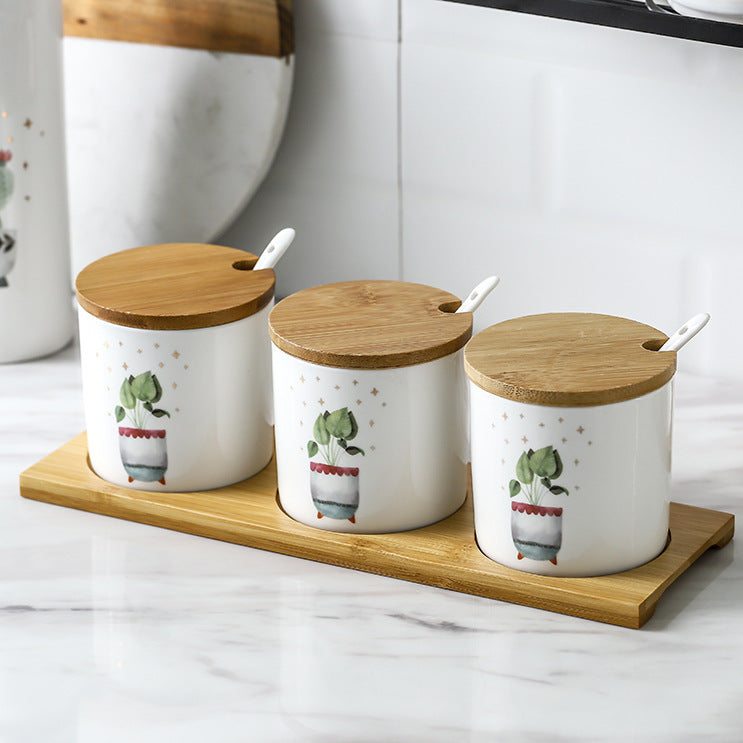 Three-piece Ceramic Seasoning Jar With Lid