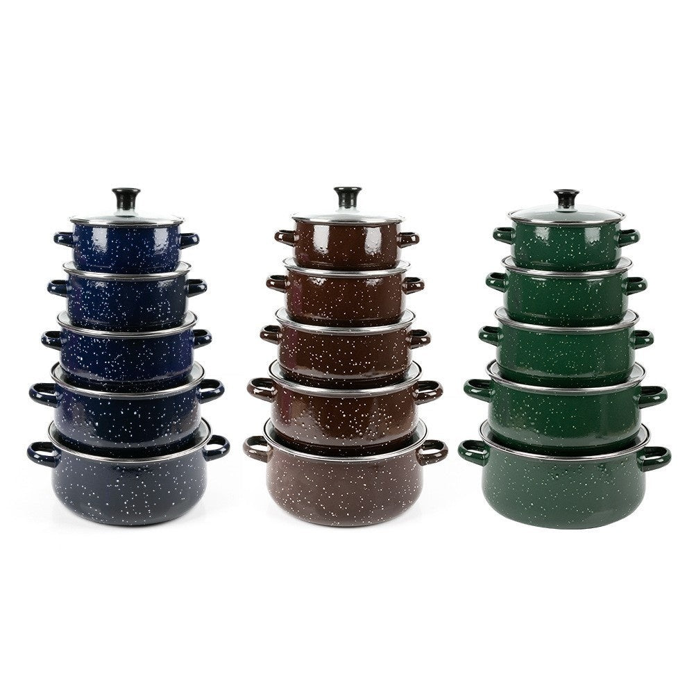 Enamel Set Five-piece Enamel Soup Pot Green Blue Brown