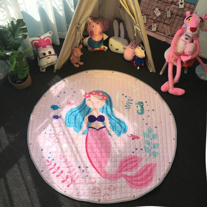 Round Fabric Baby Crawling Children's Play Mat, Toy Storage Blanket, Cotton Crawling Mat