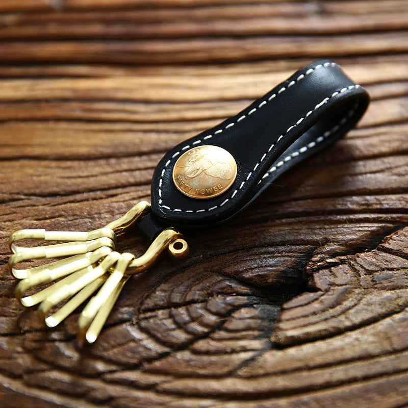 Men's Simple First Layer Leather Leather Keychain