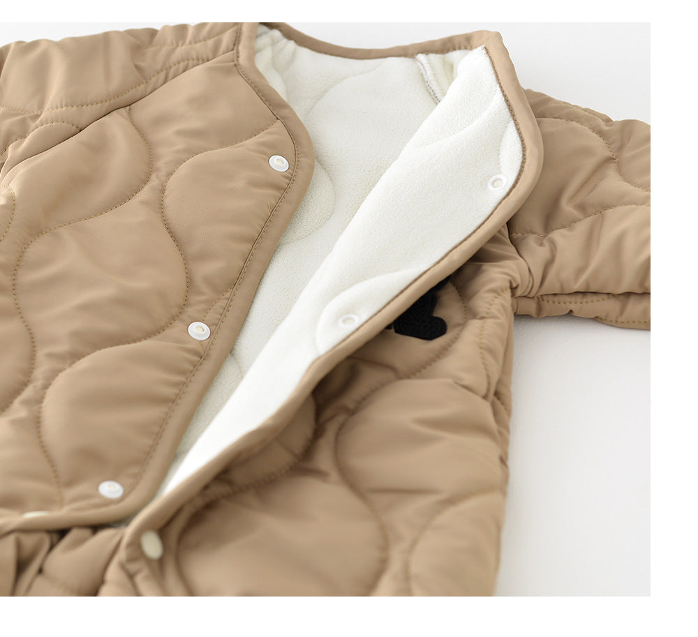 Autumn And Winter Quilted Cotton Fleece-lined Warm Baby Jumpsuit