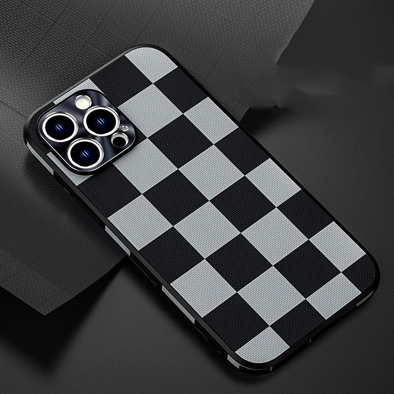 Plaid Side Stick Leather Phone Case