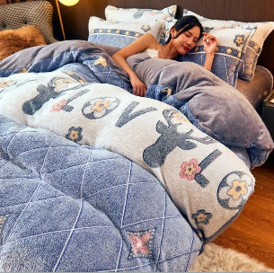 Flannel Four Piece Snowflake Velvet Winter Set