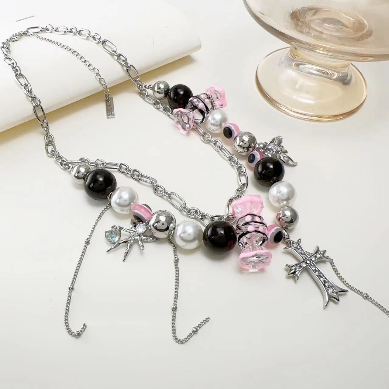 Sweet Cool Dark Y2g Hot Girl Candy Cross Double-layer Millennium Necklace
