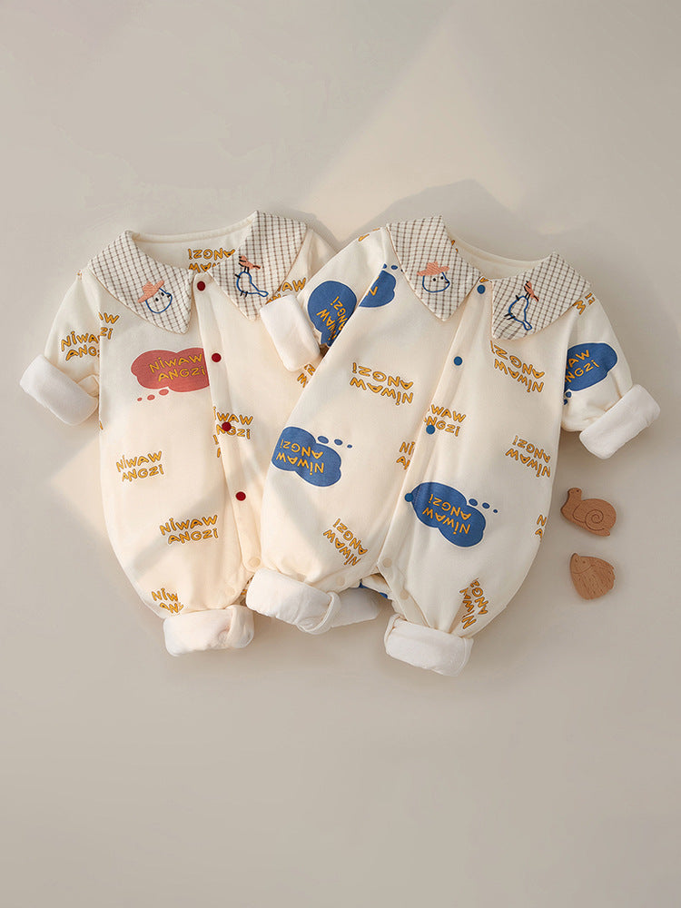 Quilted Baby Jumpsuit Long Sleeve Romper Going Out Clothes For Babies