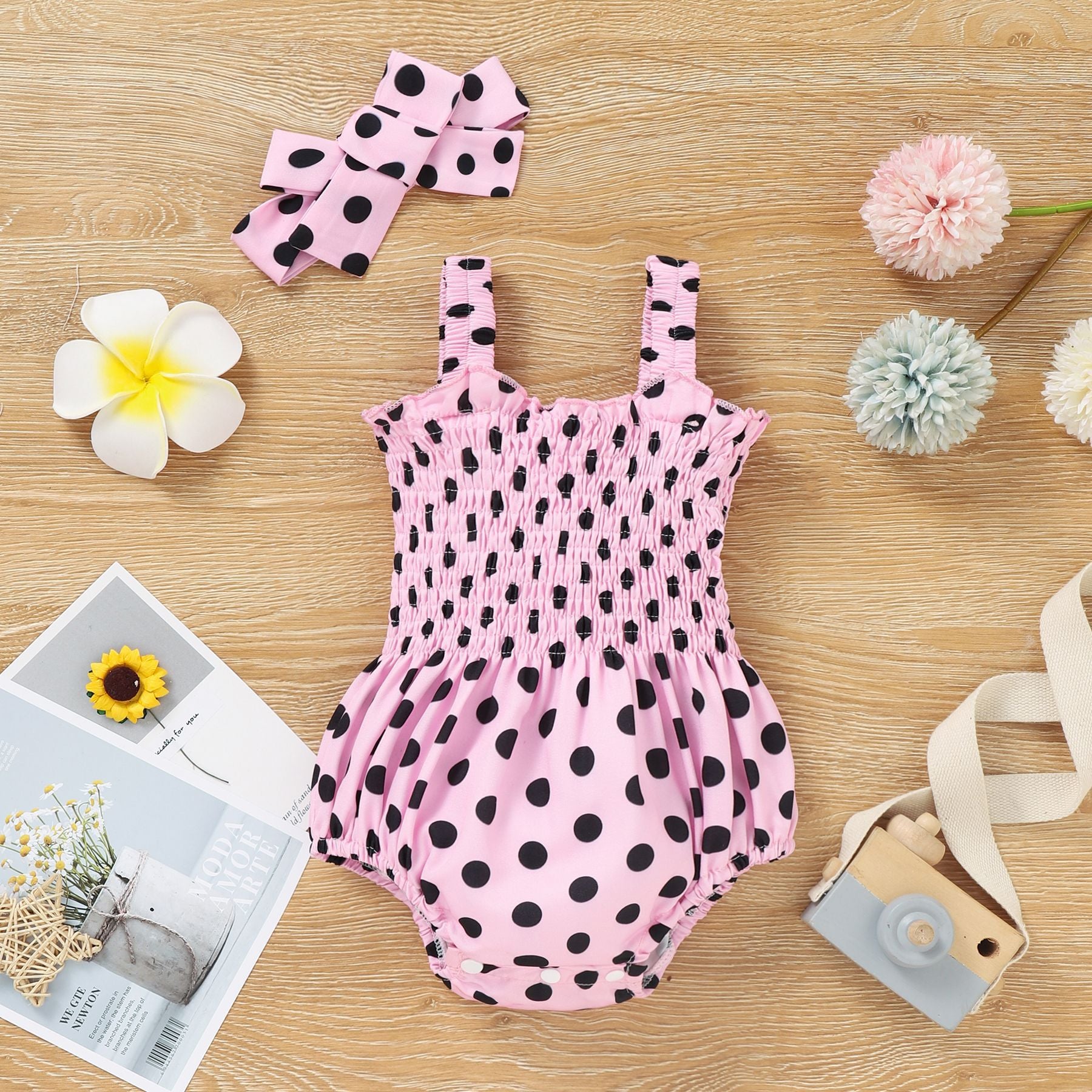 Dot One-piece Romper Head Knot