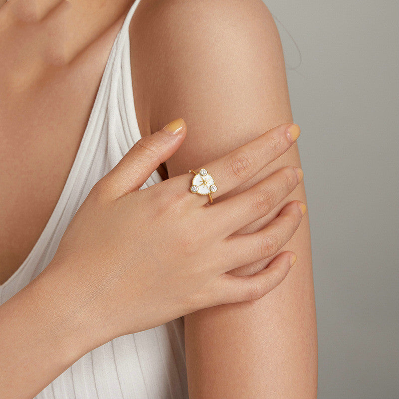 Personality Eight-pointed Star Ring Cold Wind Plated With Real Gold