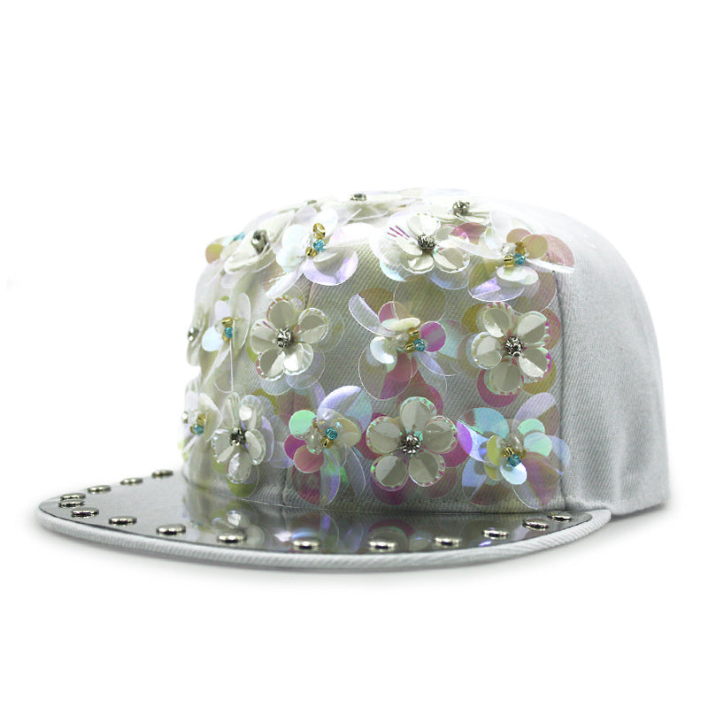 Men's Hip Hop Peaked Flower Sequins Flat-brimmed Baseball Cap
