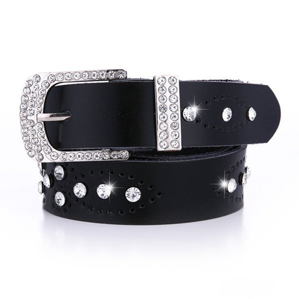 Ceinture en cuir incrustée de strass pour femme