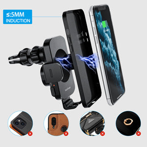 New Car Phone Holder With Air Outlet Suction Disc Dual Bracket 15W Fast Wireless Charger Intelligent Induction
