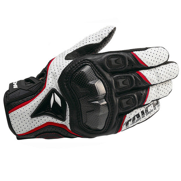 Guantes de carreras clásicos de verano RS-TAICHI RST390 de fibra de carbono perforada y cuero transpirable.