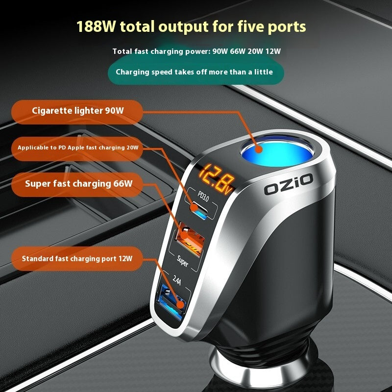 Quick Charging Car Cigarette Lighter With One To Three Conversion Plug