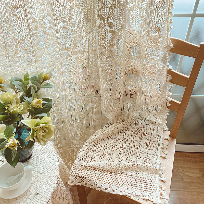Rideaux de salon creux en crochet de lin de coton