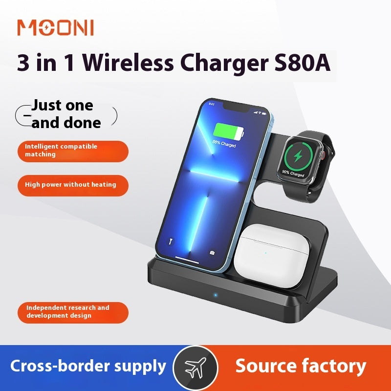 Applicable Mobile Phone Watch Wireless Charger Portable Folding Three-in-one Wireless Charger Electrical Appliances