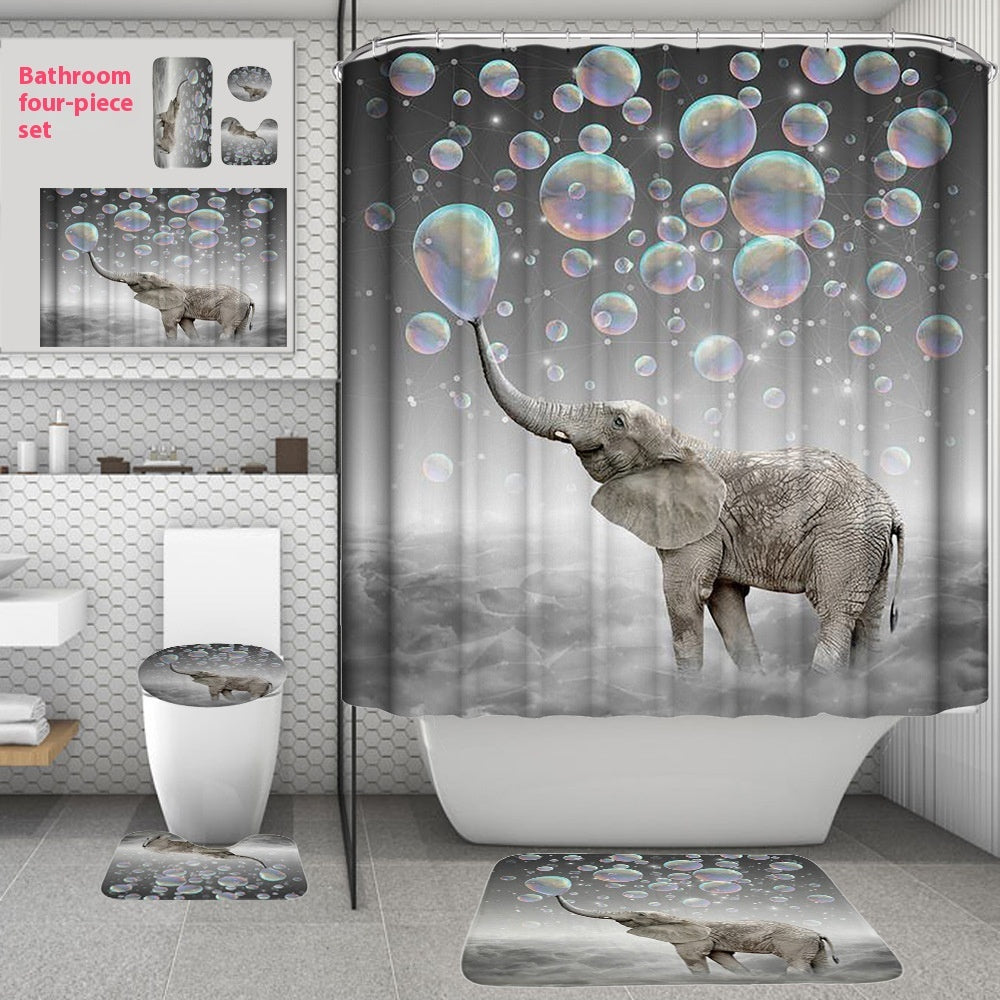 Bathroom Shower Curtain Floor Mat Suit Ocean World Printing