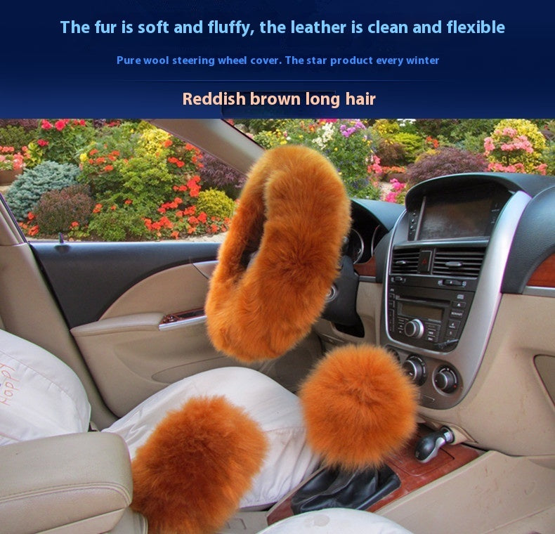 Pure Wool Car Steering Wheel Cover Three-piece Set