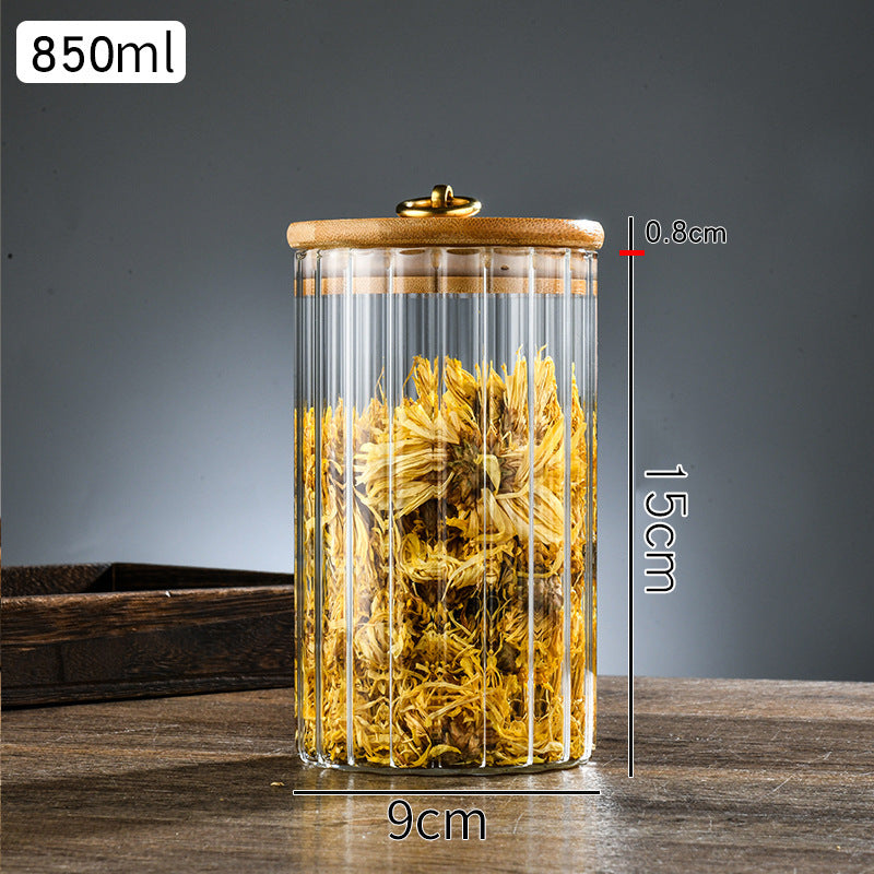 Boîte de rangement rayée en bois avec couvercle pour thé et snacks