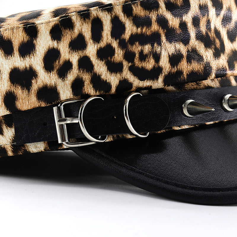 Leopard Print Leather Hat Punk Rock Beret Leather Summer And Autumn