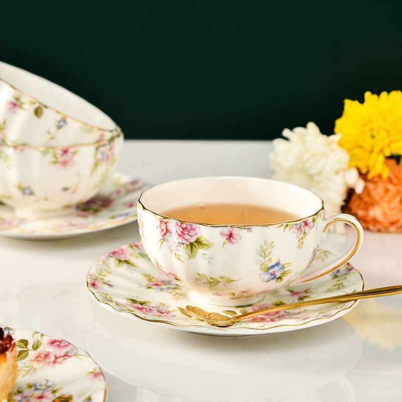 Ceramic Flower Tea Cup Coffee Suit Household Watchband Spoon